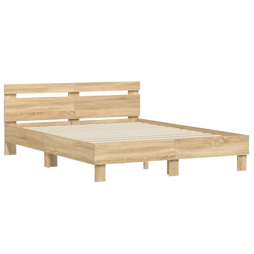 sengeramme med sengegavl 140x200 cm konstrueret træ sonoma-eg