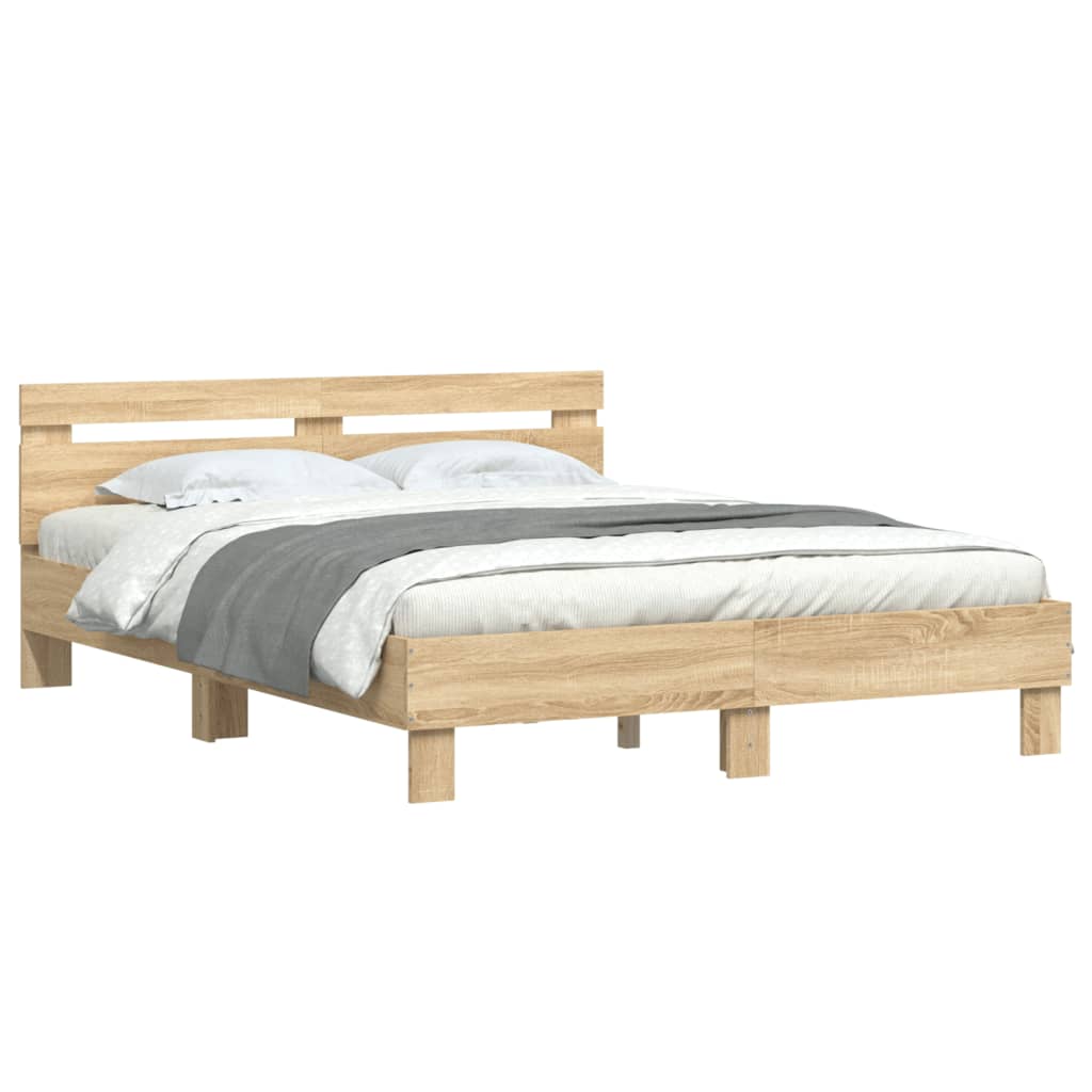 sengeramme med sengegavl 140x200 cm konstrueret træ sonoma-eg