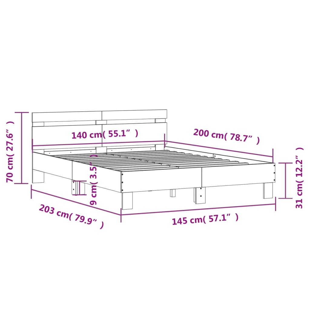 sengeramme med sengegavl 140x200 cm konstrueret træ sonoma-eg