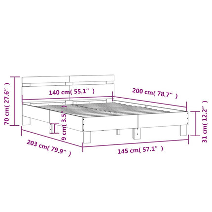 sengeramme med sengegavl 140x200 cm konstrueret træ betongrå