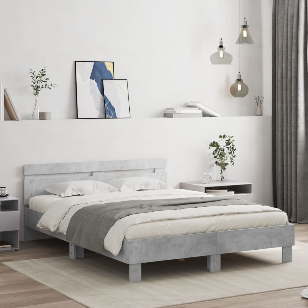 sengeramme med sengegavl 140x200 cm konstrueret træ betongrå