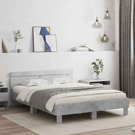 sengeramme med sengegavl 140x200 cm konstrueret træ betongrå