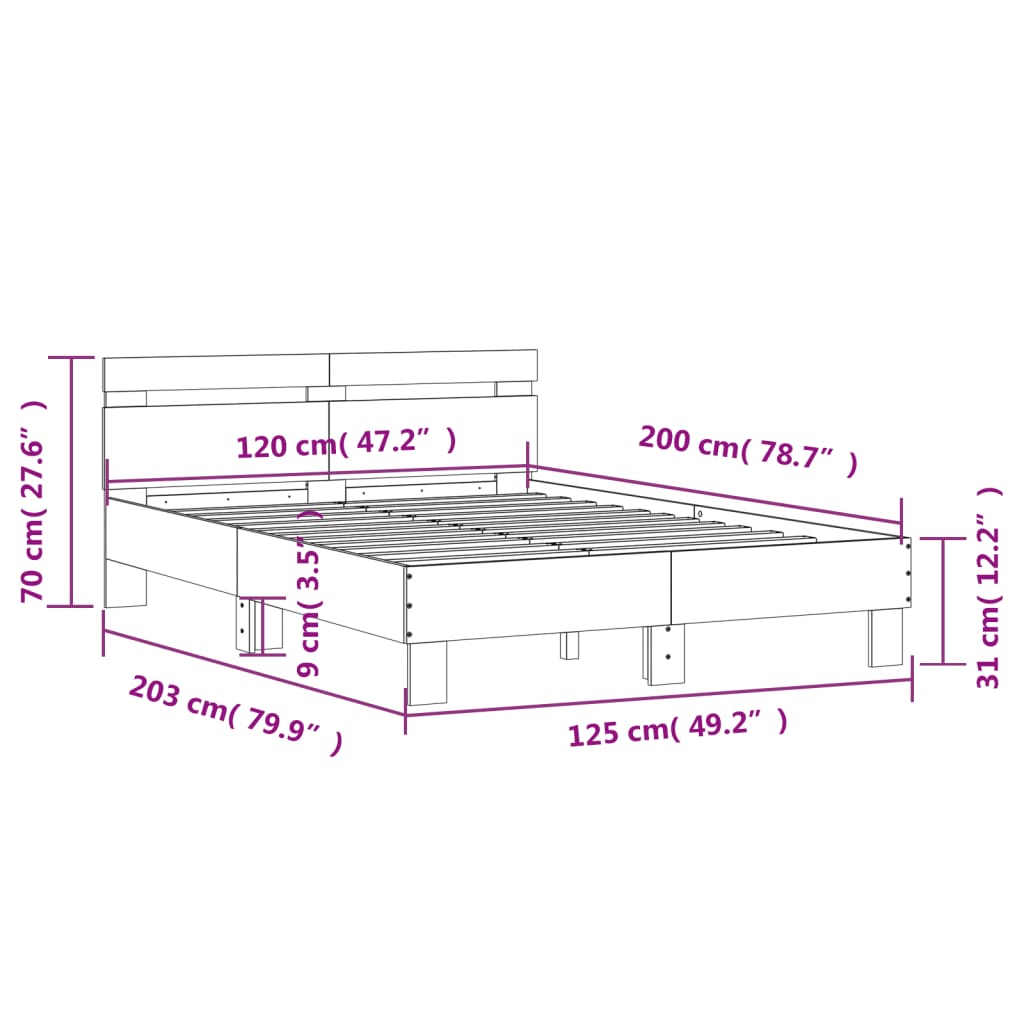 sengeramme med sengegavl 120x200 cm konstrueret træ hvid