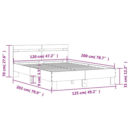 sengeramme med sengegavl 120x200 cm konstrueret træ betongrå