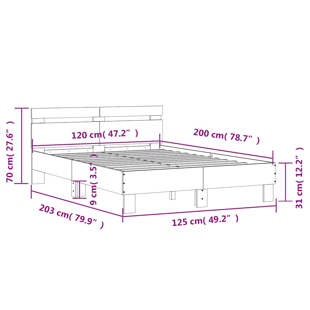 sengeramme med sengegavl 120x200 cm konstrueret træ betongrå