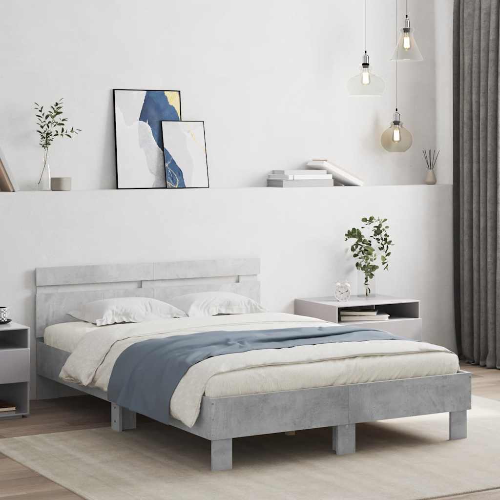sengeramme med sengegavl 120x200 cm konstrueret træ betongrå