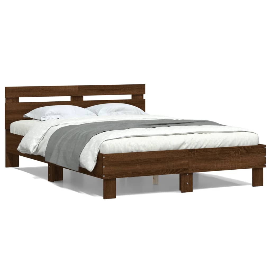 sengeramme med sengegavl 120x200 cm konstrueret træ brunt eg