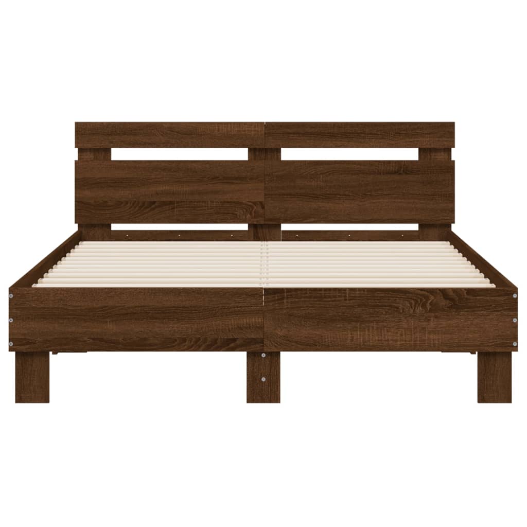 sengeramme med sengegavl 120x200 cm konstrueret træ brunt eg