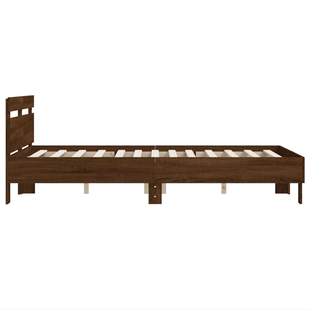 sengeramme med sengegavl 120x200 cm konstrueret træ brunt eg