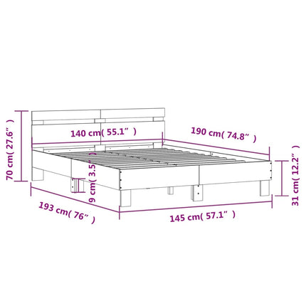 sengeramme med sengegavl 140x190 cm konstrueret træ hvid
