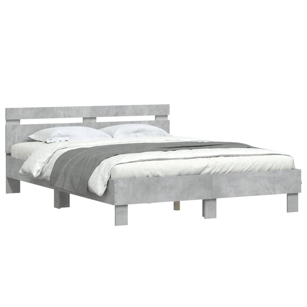 sengeramme med sengegavl 140x190 cm konstrueret træ betongrå