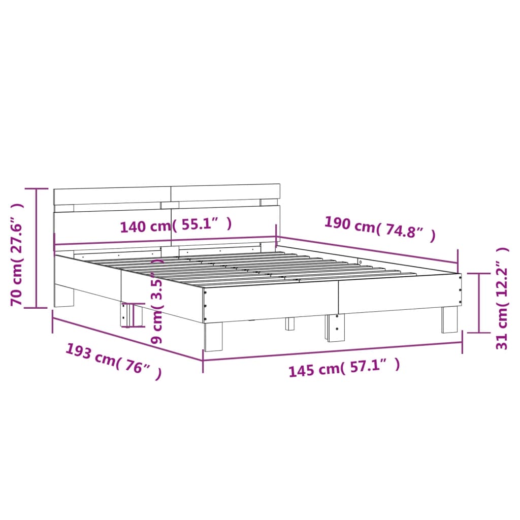 sengeramme med sengegavl 140x190 cm konstrueret træ betongrå