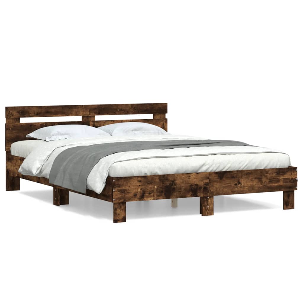 sengeramme med sengegavl 140x190 cm konstrueret træ røget eg