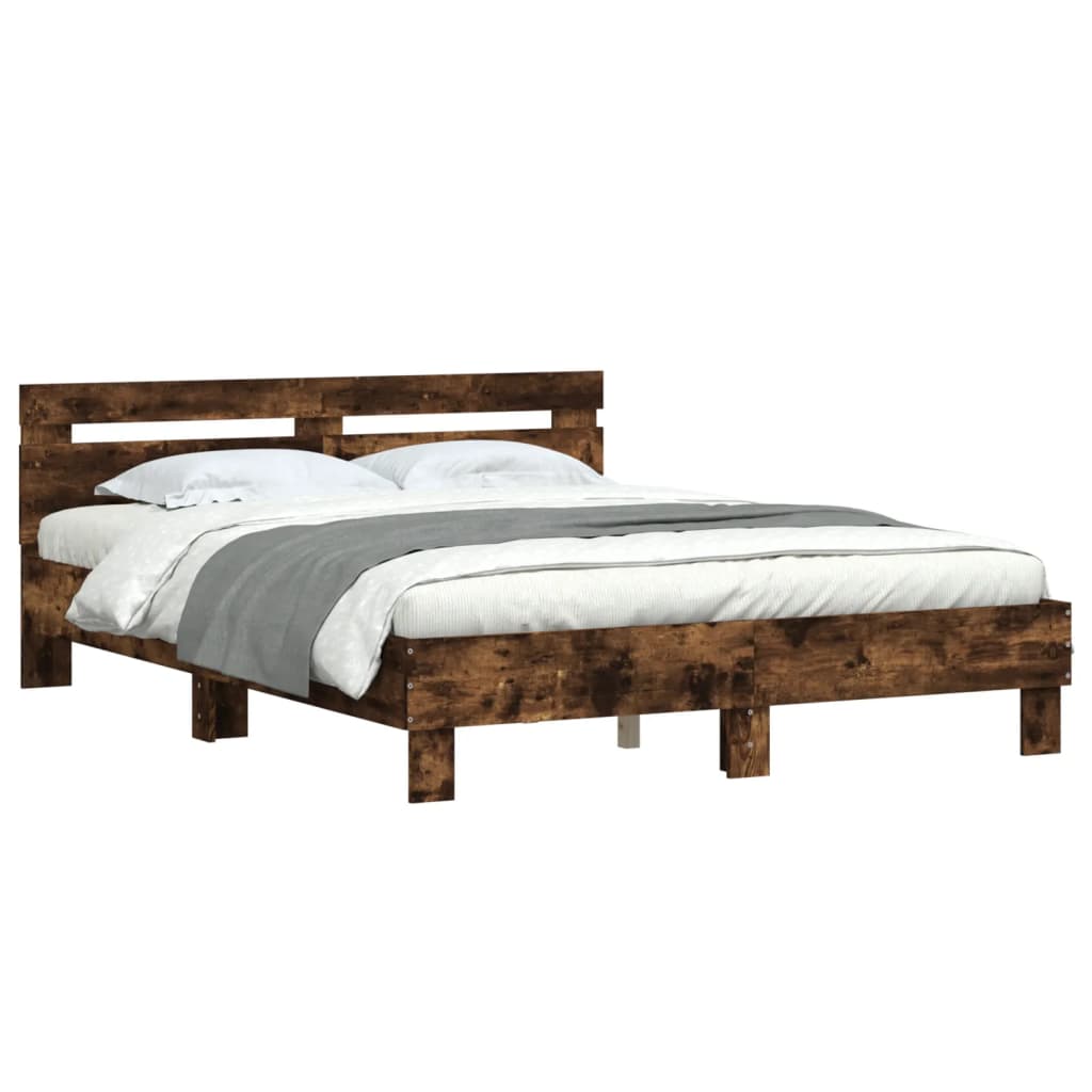 sengeramme med sengegavl 140x190 cm konstrueret træ røget eg