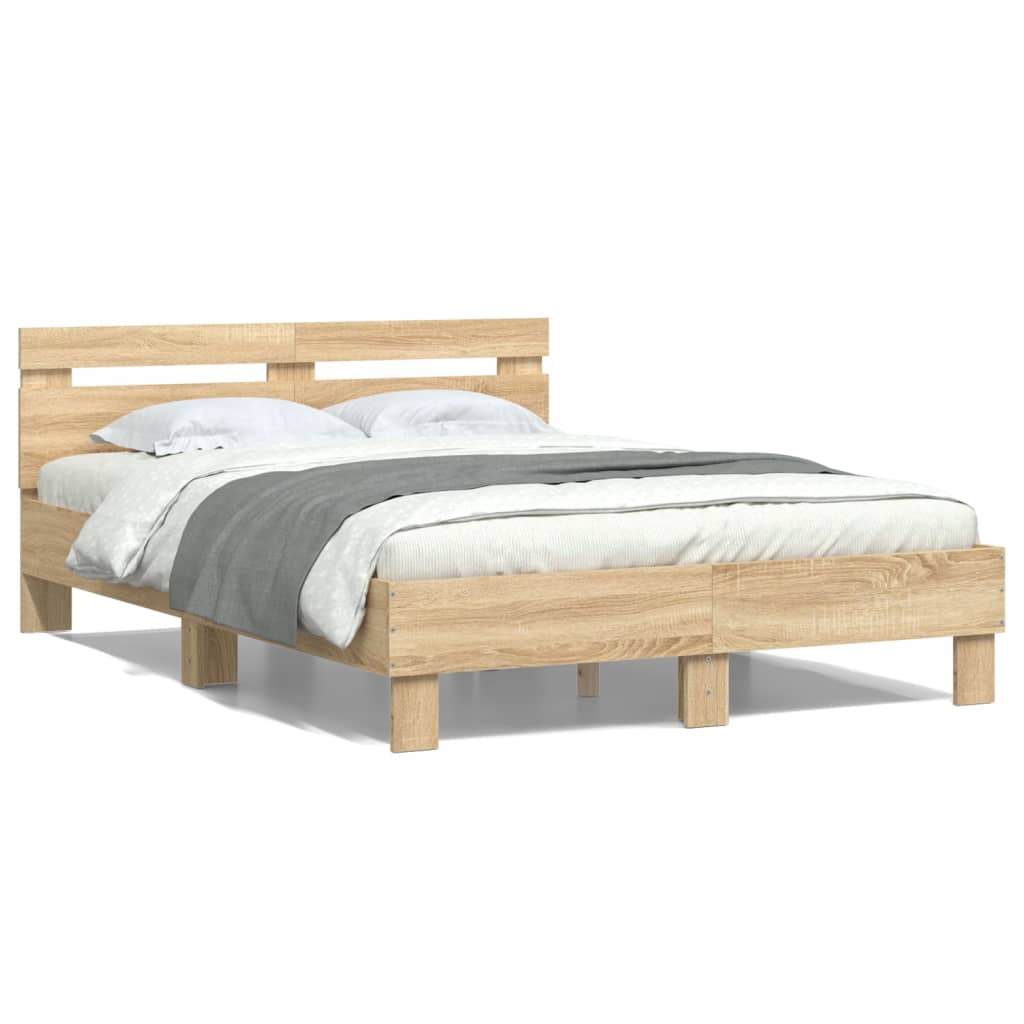 sengeramme med sengegavl 135x190 cm konstrueret træ sonoma-eg