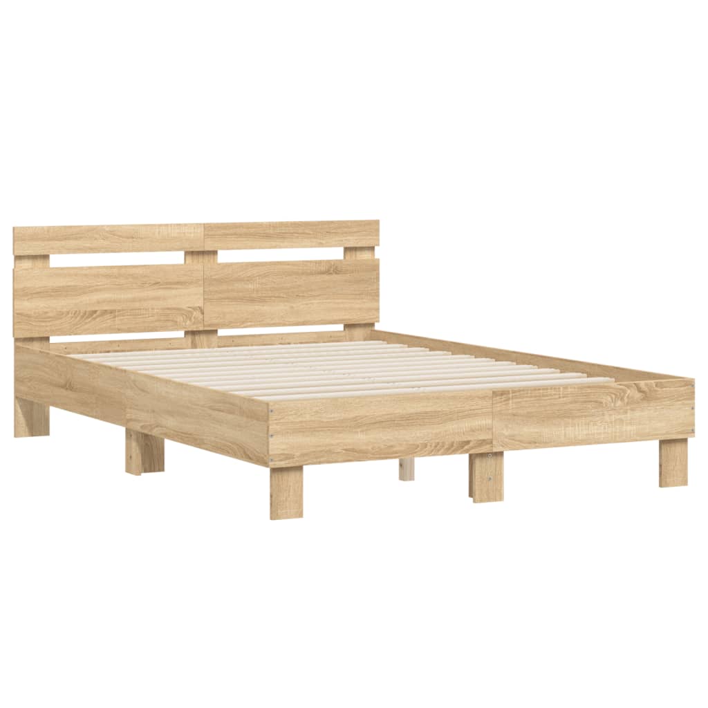 sengeramme med sengegavl 135x190 cm konstrueret træ sonoma-eg