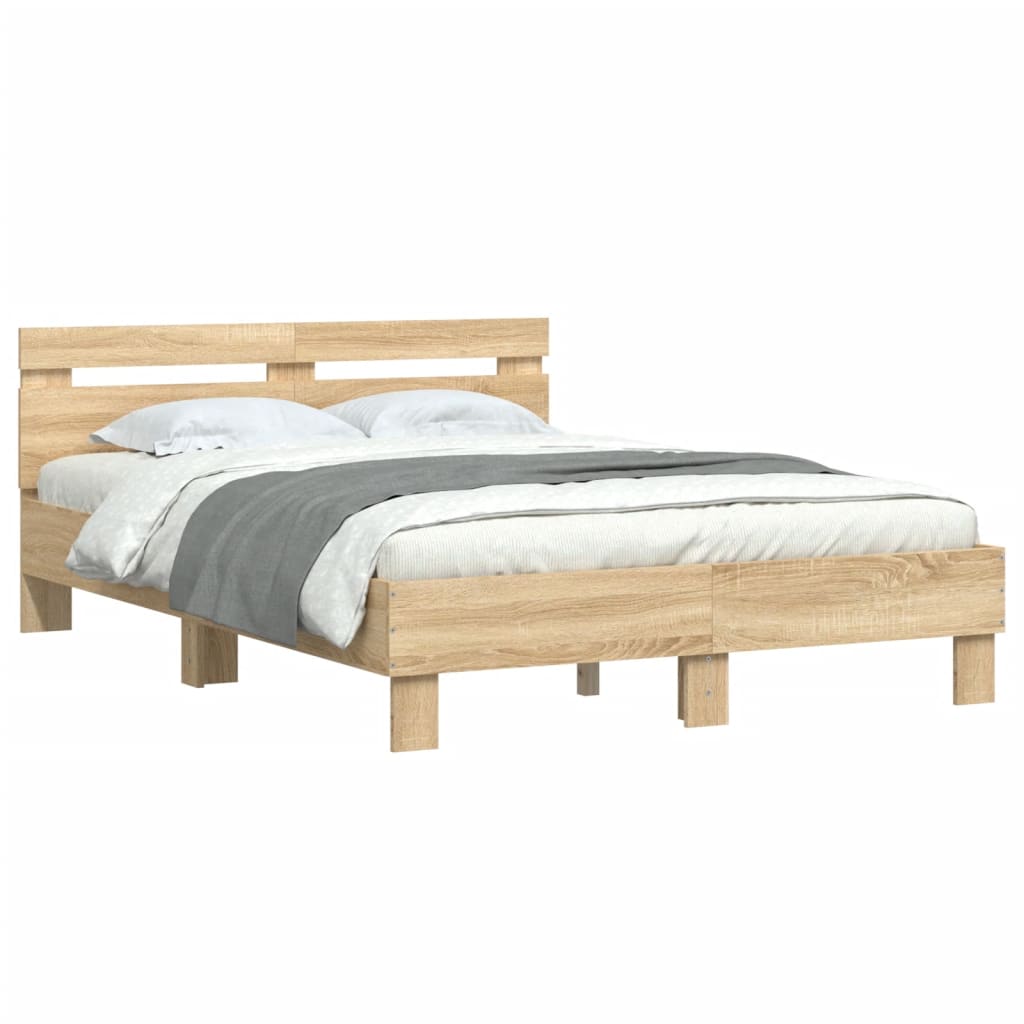 sengeramme med sengegavl 135x190 cm konstrueret træ sonoma-eg