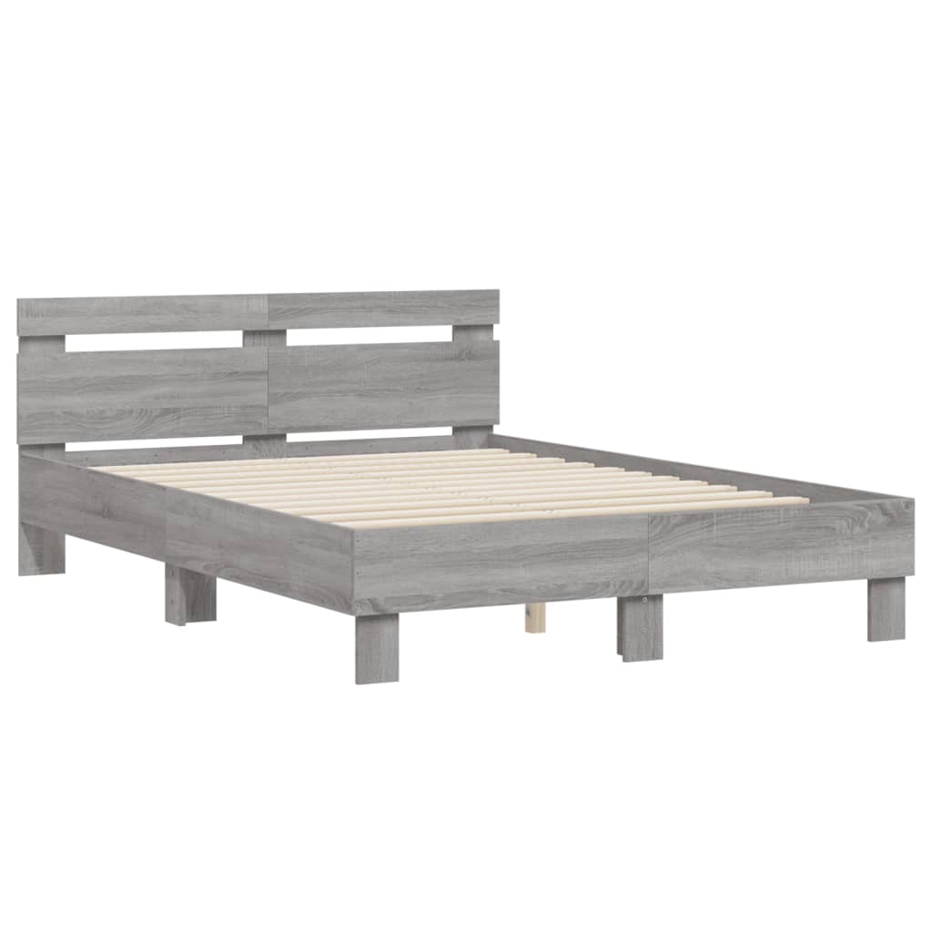 sengeramme med sengegavl 135x190 cm konstrueret træ grå sonoma