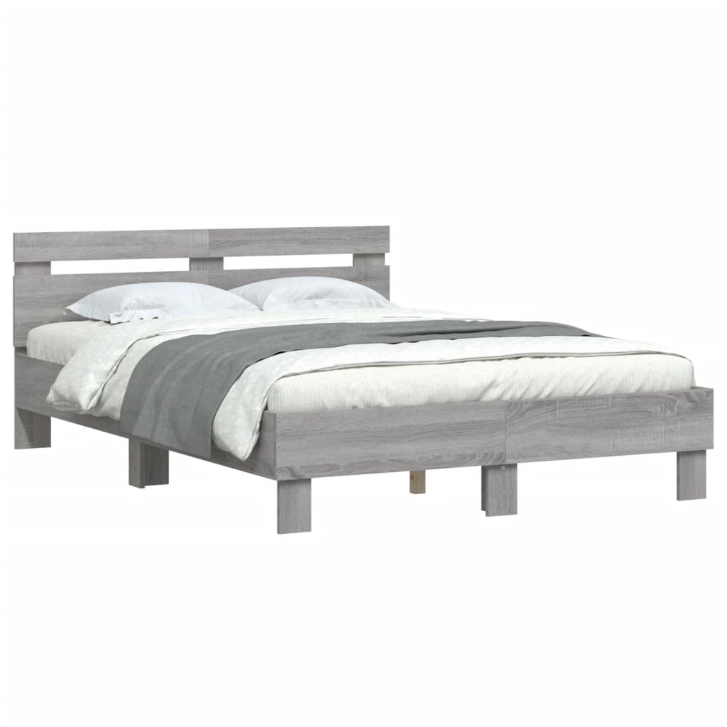 sengeramme med sengegavl 135x190 cm konstrueret træ grå sonoma