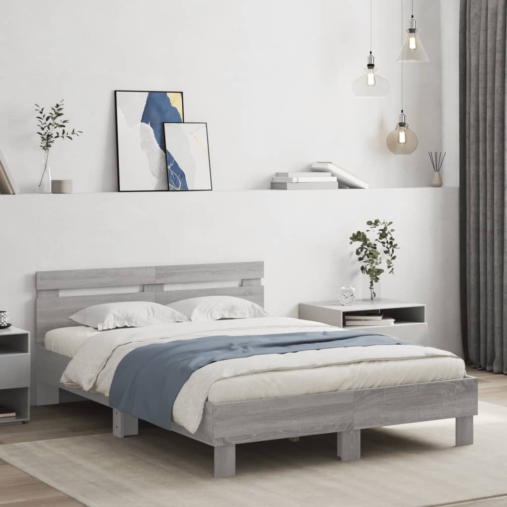 sengeramme med sengegavl 135x190 cm konstrueret træ grå sonoma