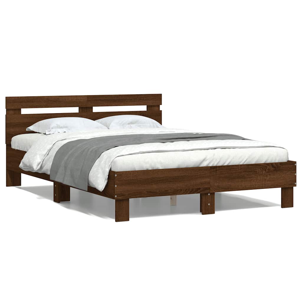 sengeramme med sengegavl 135x190 cm konstrueret træ brunt eg