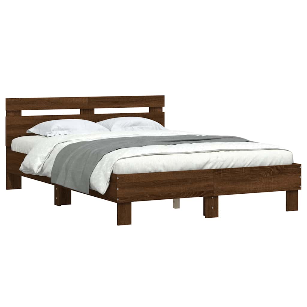 sengeramme med sengegavl 135x190 cm konstrueret træ brunt eg