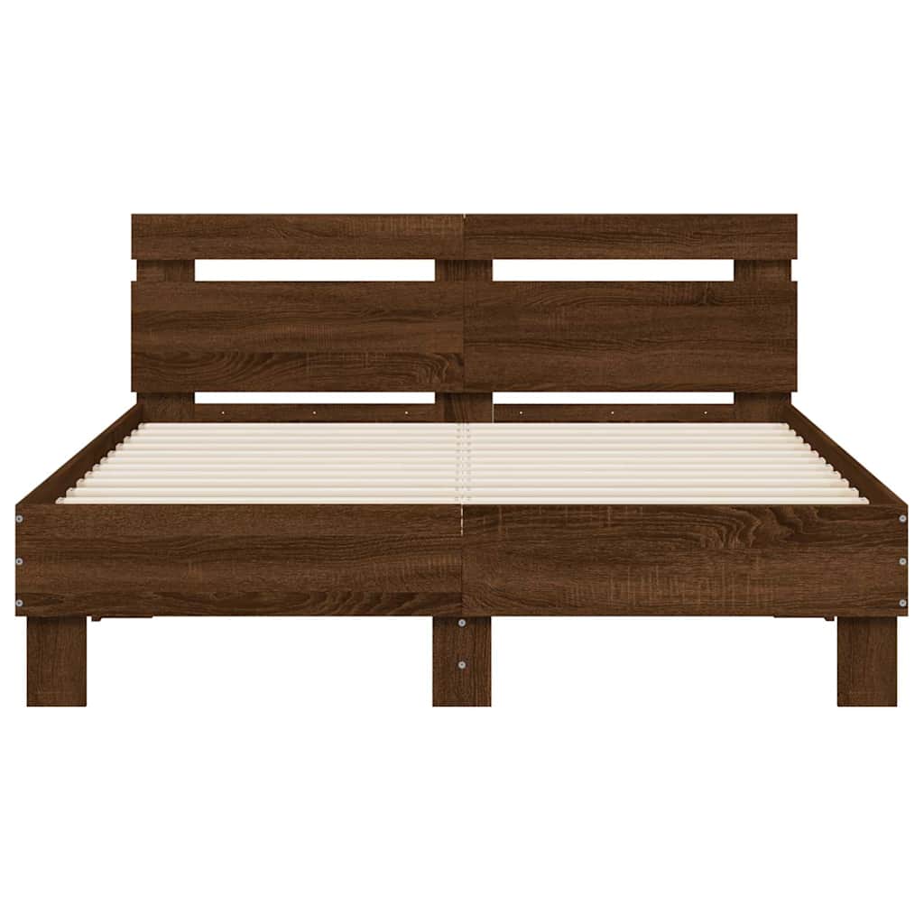 sengeramme med sengegavl 135x190 cm konstrueret træ brunt eg