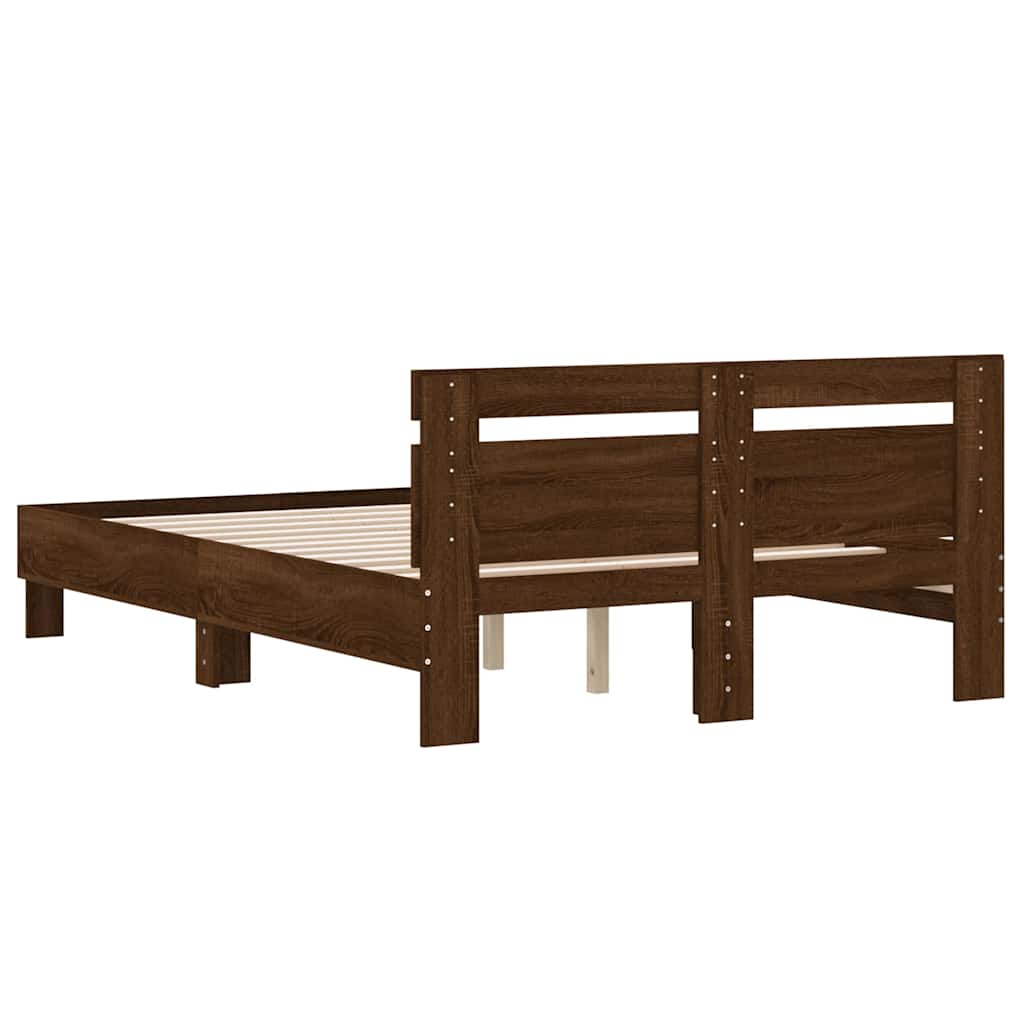 sengeramme med sengegavl 135x190 cm konstrueret træ brunt eg