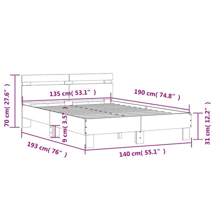 sengeramme med sengegavl 135x190 cm konstrueret træ brunt eg