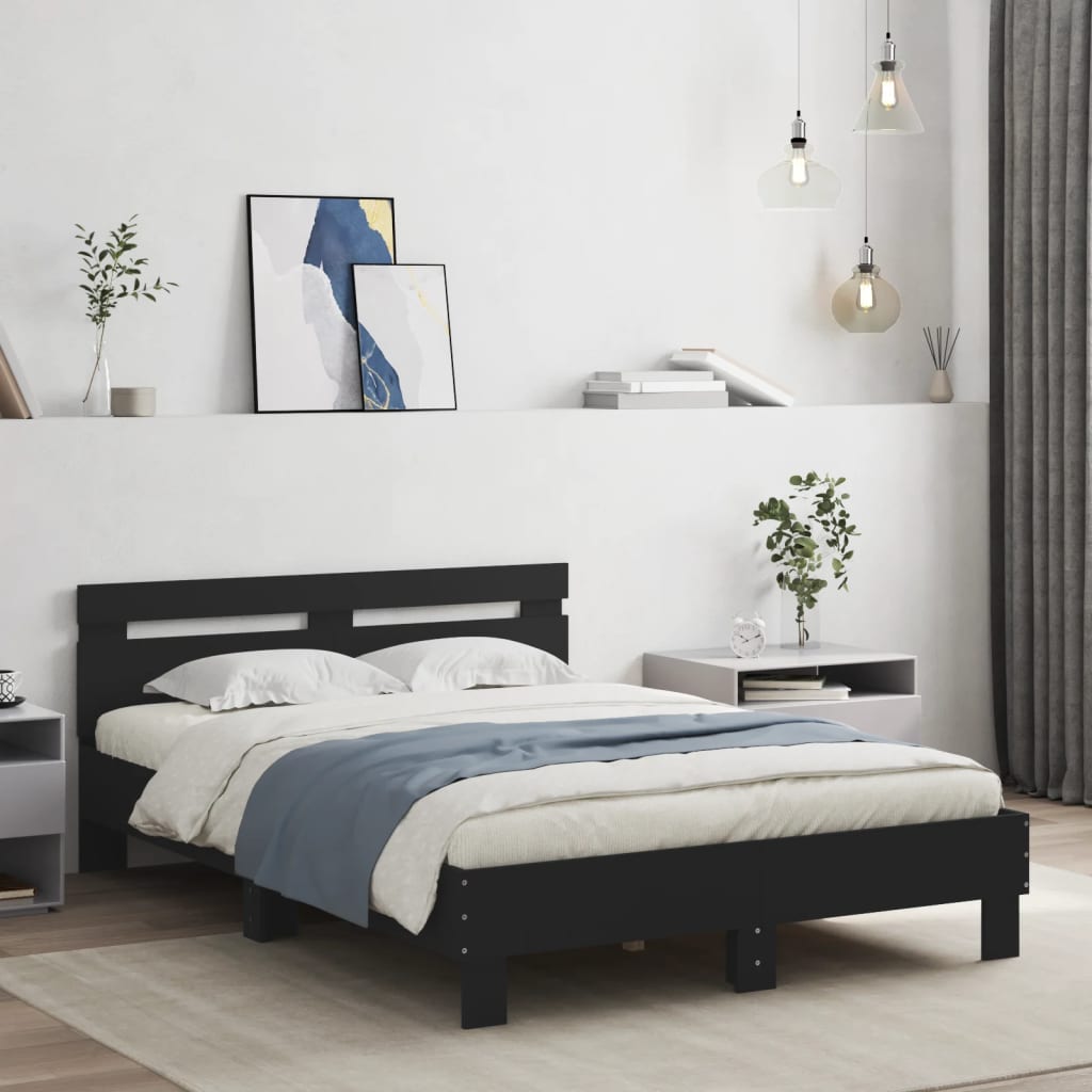 sengeramme med sengegavl 120x190 cm konstrueret træ sort
