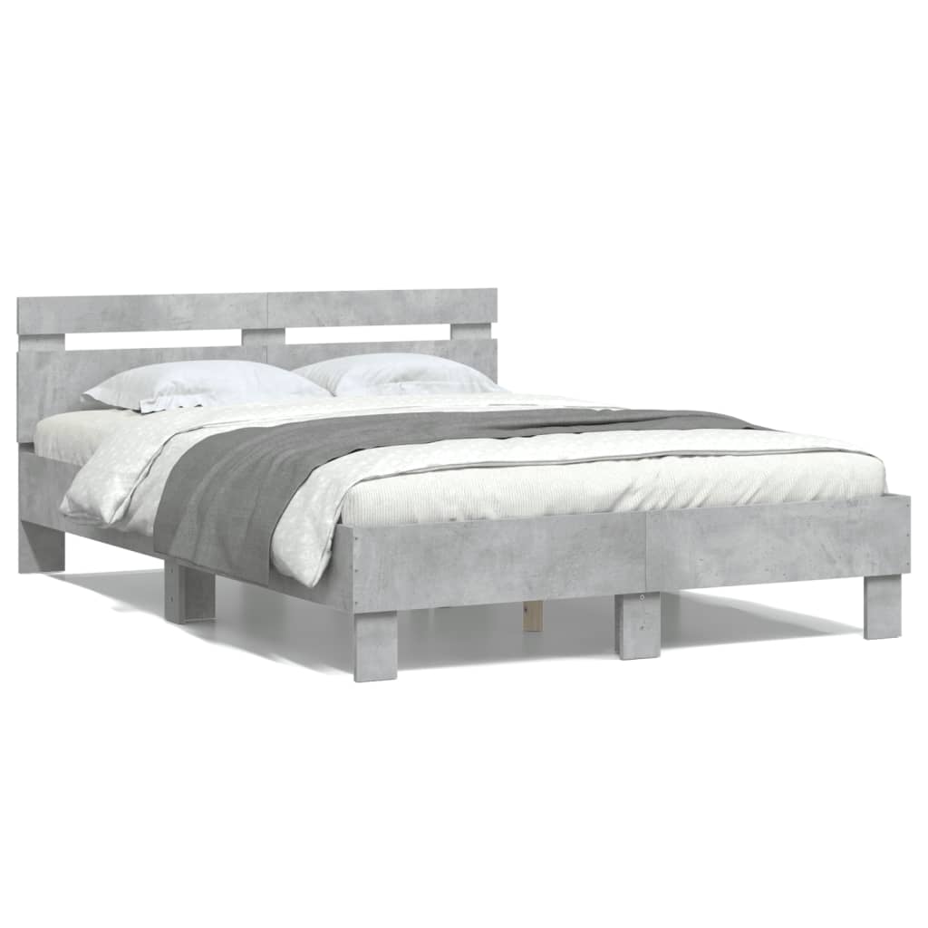 sengeramme med sengegavl 120x190 cm konstrueret træ betongrå
