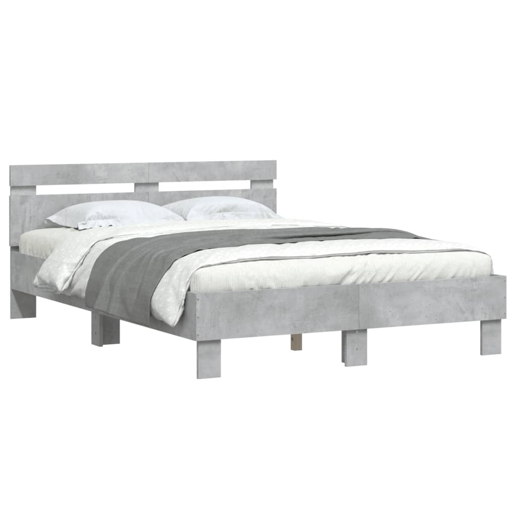 sengeramme med sengegavl 120x190 cm konstrueret træ betongrå
