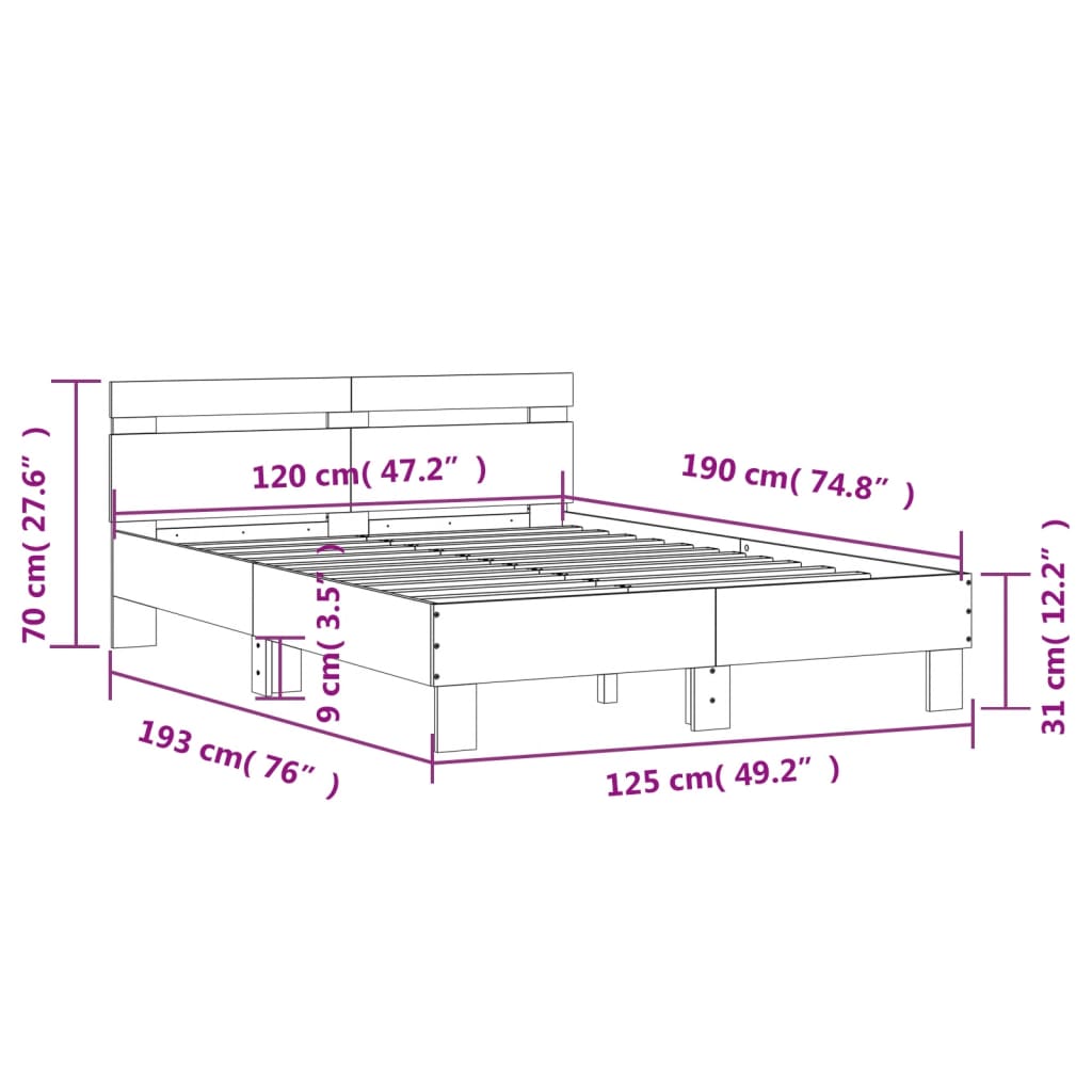 sengeramme med sengegavl 120x190 cm konstrueret træ betongrå