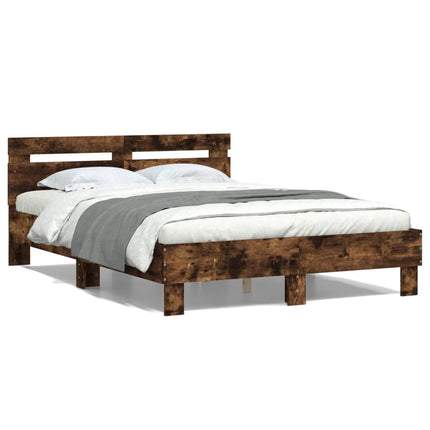 sengeramme med sengegavl 120x190 cm konstrueret træ røget eg
