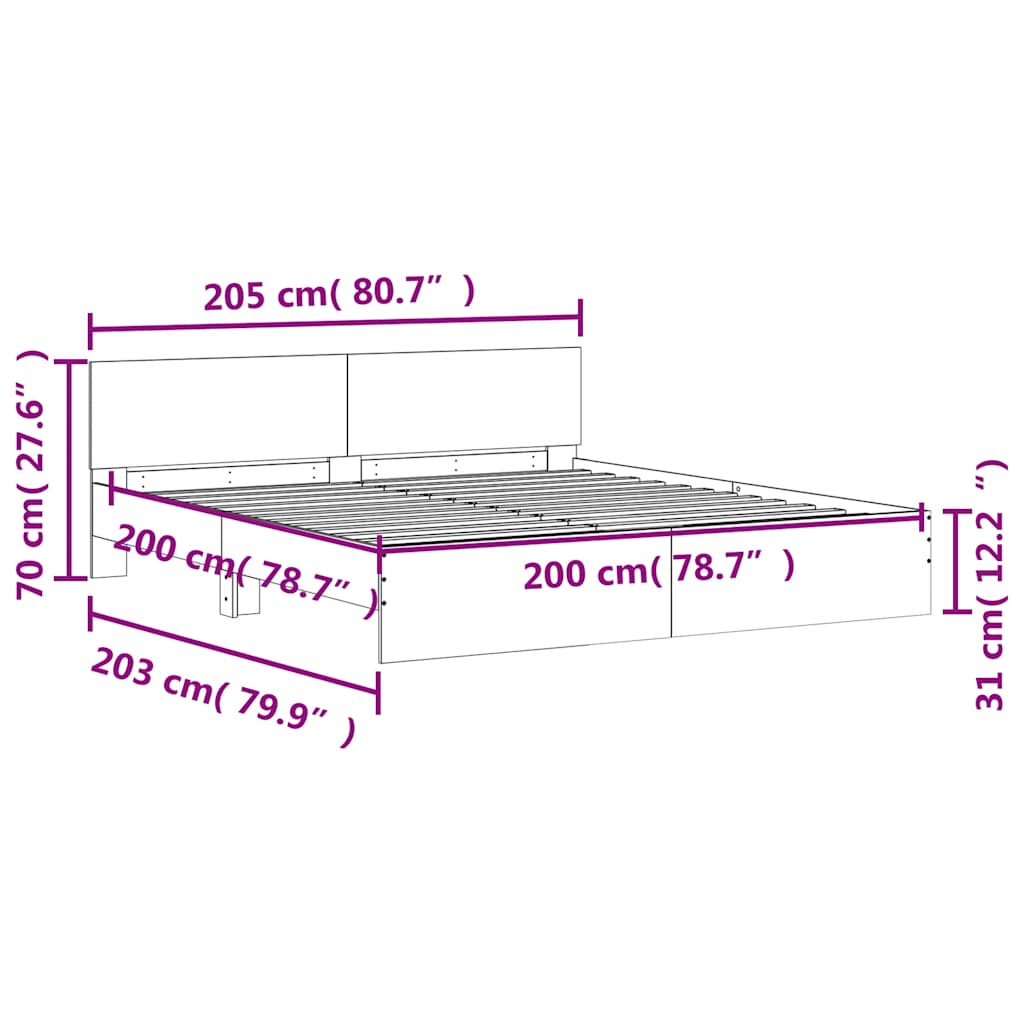 sengeramme med sengegavl 200x200 cm sonoma-eg