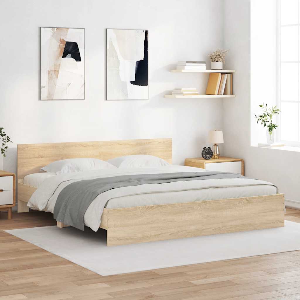 sengeramme med sengegavl 200x200 cm sonoma-eg