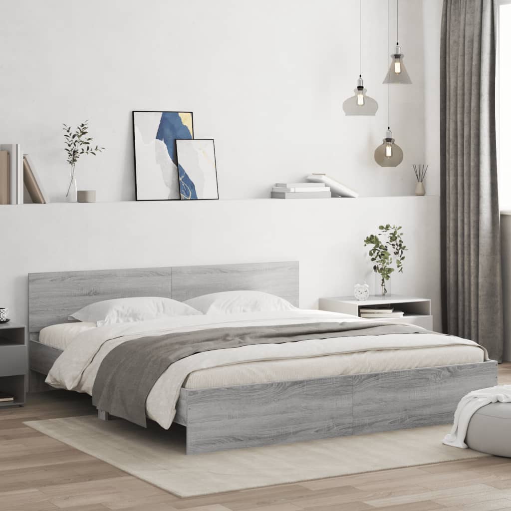 sengeramme med sengegavl 180x200 cm grå sonoma-eg