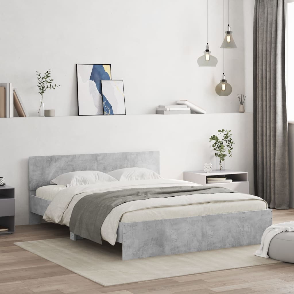sengeramme med sengegavl 140x200 cm betongrå