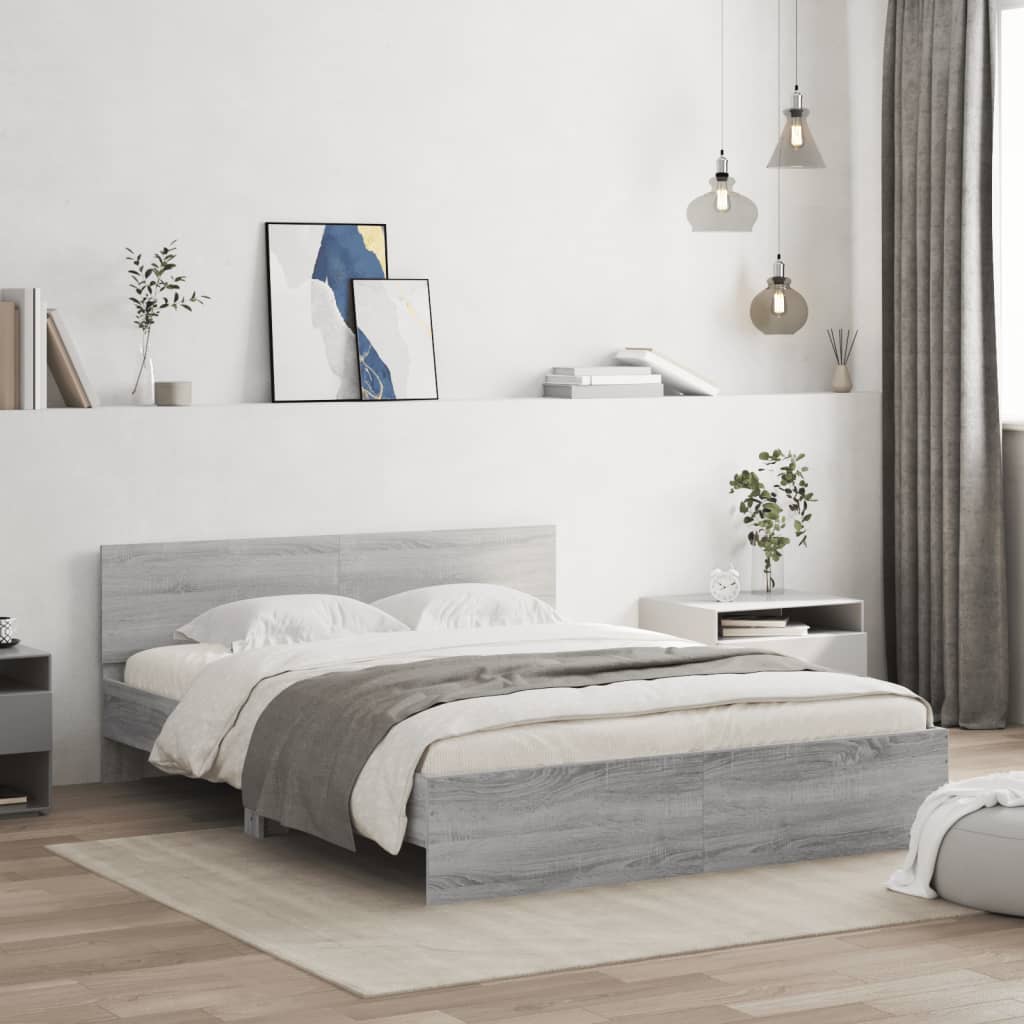 sengeramme med sengegavl 140x200 cm grå sonoma-eg