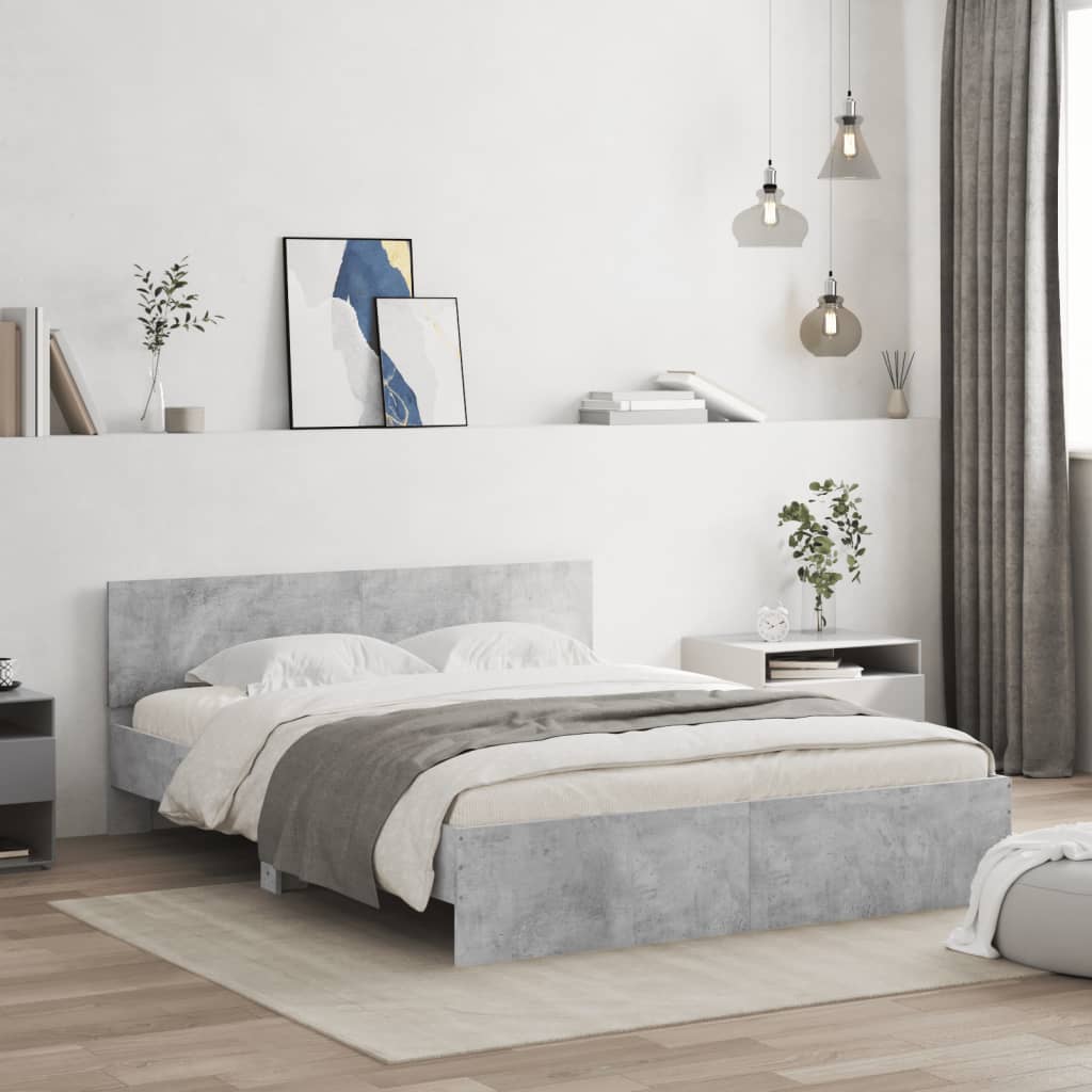 sengeramme med sengegavl 140x190 cm betongrå