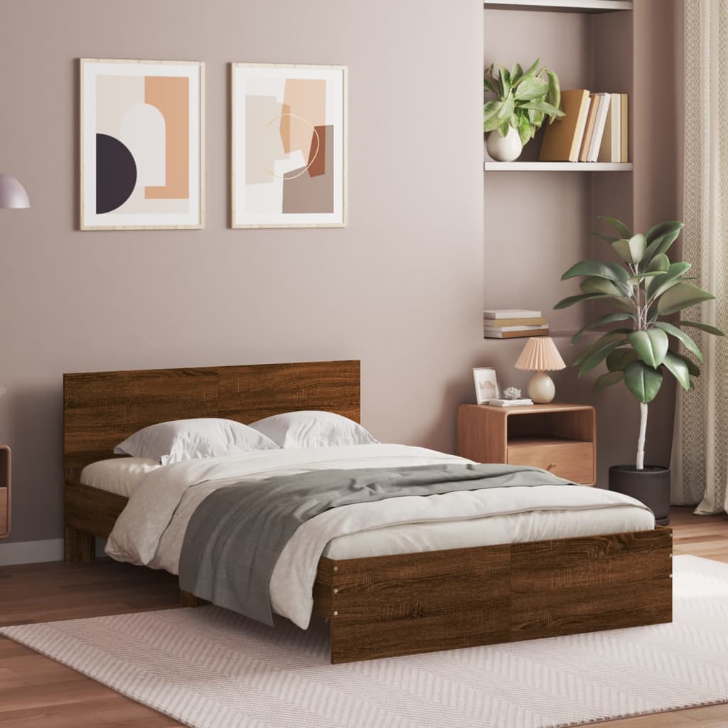 sengeramme med sengegavl 120x190 cm brun egetræsfarve