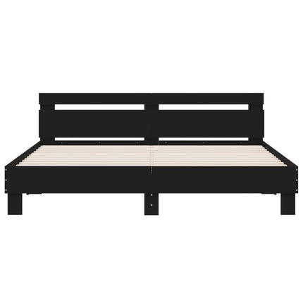 sengeramme med sengegavl og LED-lys 200x200 cm sort