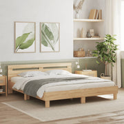 sengeramme med sengegavl og LED-lys 200x200 cm sonoma-eg