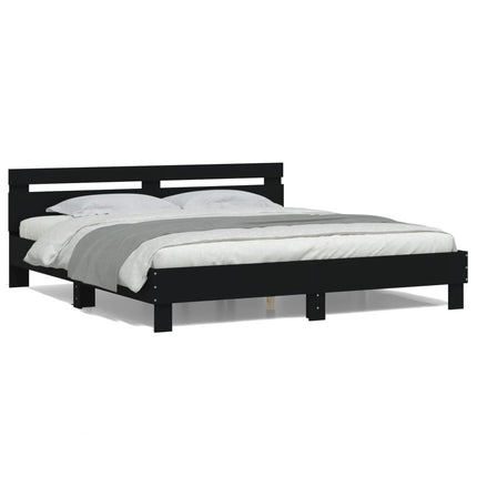 sengeramme med sengegavl og LED-lys 180x200 cm sort