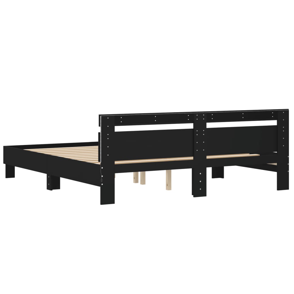 sengeramme med sengegavl og LED-lys 180x200 cm sort
