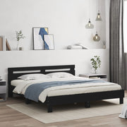 sengeramme med sengegavl og LED-lys 180x200 cm sort