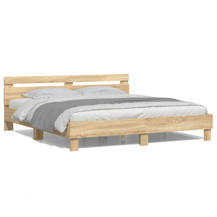 sengeramme med sengegavl og LED-lys 180x200 cm sonoma-eg