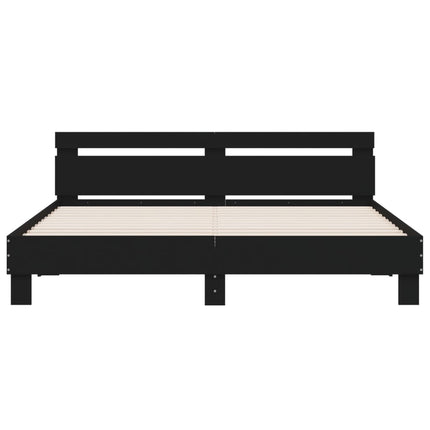 sengeramme med sengegavl og LED-lys 160x200 cm sort