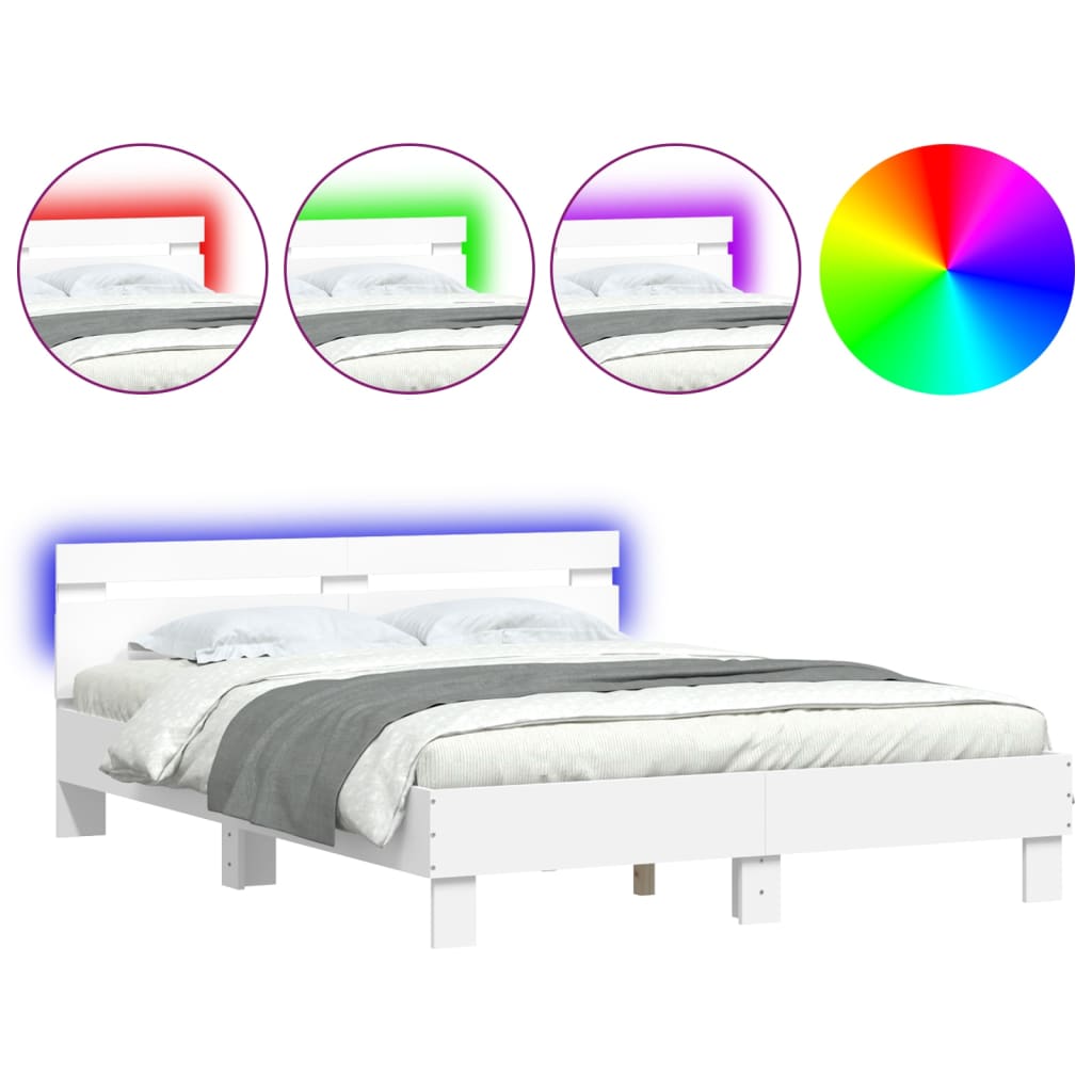sengeramme med sengegavl og LED-lys 150x200 cm hvid