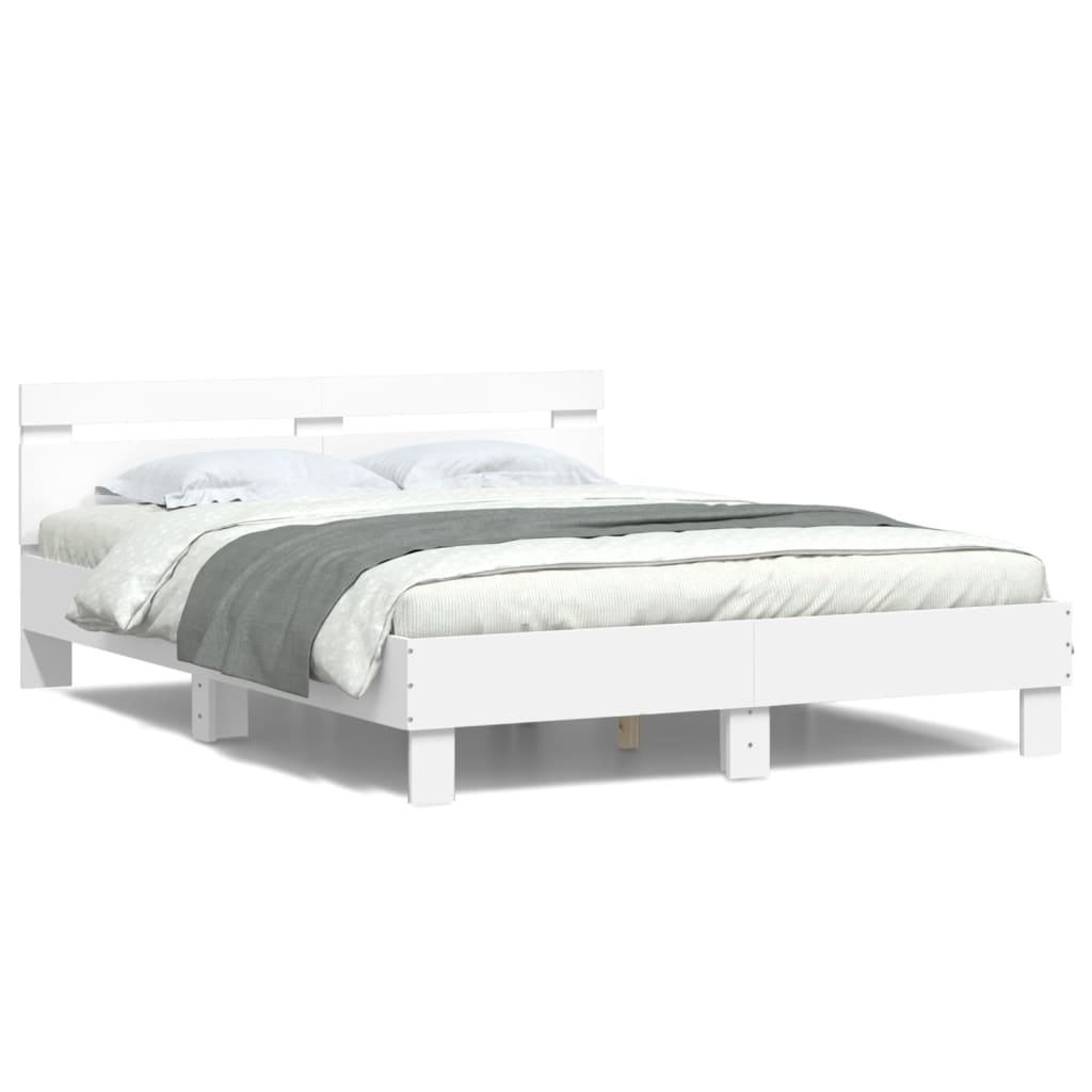 sengeramme med sengegavl og LED-lys 150x200 cm hvid